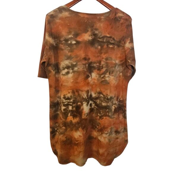 Soft Surroundings Orange & Green Tie Dye Lagenlook Boho Tunic Dress - Picture 3 of 6